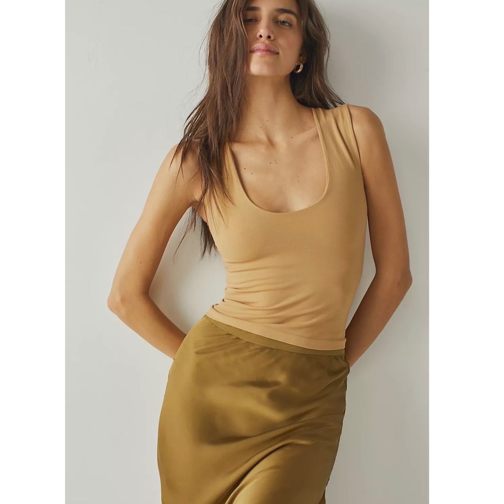 Free People Clean Lines Muscle Tank Top Womens Size XS / Small USA Made Tan
